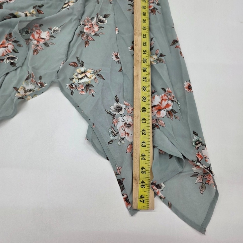 Three Pink Hearts Floral Romper Dress Hi Low Overlay Sage Green XS - Picture 14 of 16